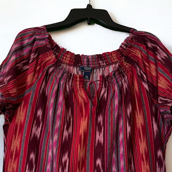 CHAPS PEASANT TOP. SOFT COTTON PULLOVER TOP. ELASTIC NECKLINE WITH TIE. LIKE NEW - Picture 3 of 9
